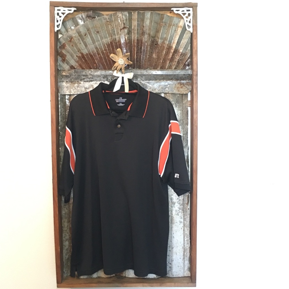 Russell Athletic orange and black polo